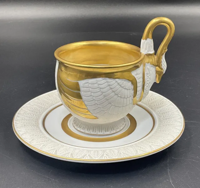Vintage RPM Royal Porzellan Manufaktur Bavaria Swan Cup & Saucer Porcelain Gold