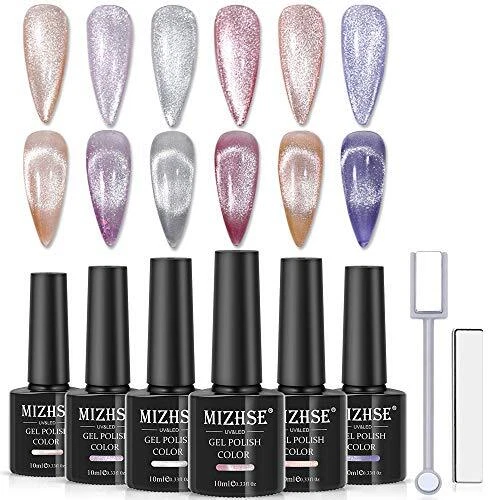 MIZHSE Lot de 6 vernis magnétiques pour les yeux de chat avec 2 stylos magnét...