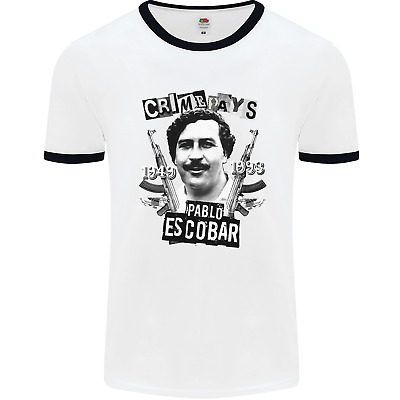 Pablo Escobar Crime Pays Mens White Ringer T-Shirt
