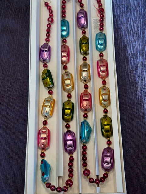vtg NEW/old store stock Christopher Radko 72" RACE CAR  Beaded glass garland