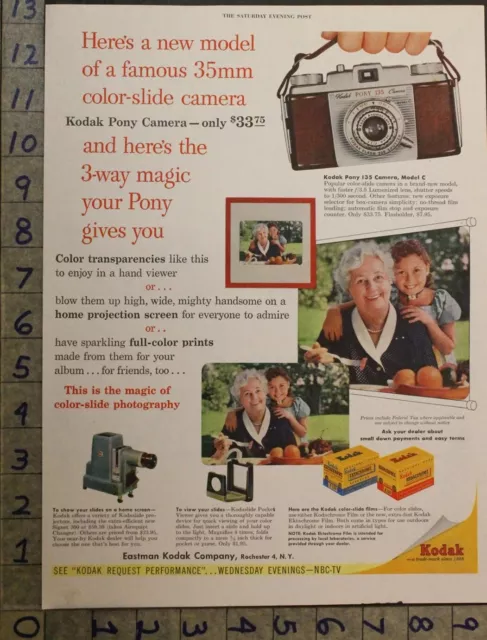 1955 Kodak Pony Camera Slide Projector Pocket Viewer Film Photography Ad 29009