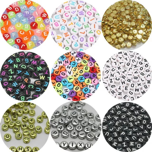 250 Assorted Acrylic Alphabet Letter Coin Beads 4X7mm Jewelry Craft Funny Beads