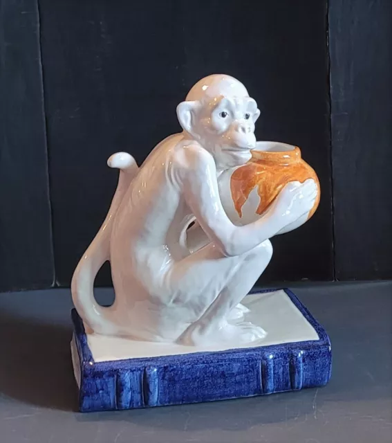 Vintage MCM Italian AB Italy Porcelain Pottery Ceramic Capuchin Monkey 10" 2