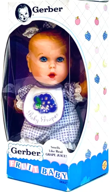 Toy Biz Gerber Fruit Baby 8" Vinyl & Soft Body Doll Baby Grapes 1995 NIB Scented