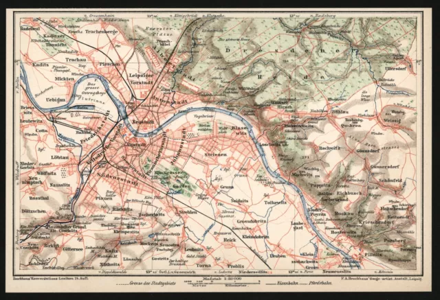 Stadtplan anno 1895 - Dresden Gruna Wachwitz Pieschen Weißer Hirsch Löbtau Cotta