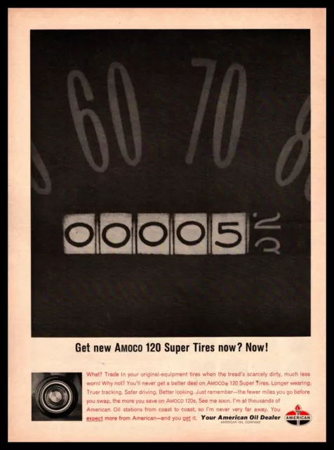 1964 Amoco 120 Super Tire Odometer Reading American OIl Company Vintage Print Ad