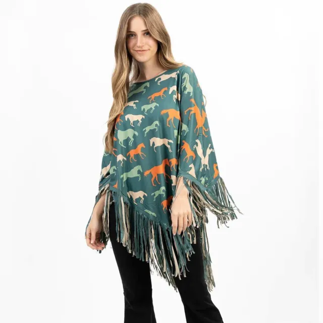 Montana West American Bling Horse Collection Fringe Poncho Turquoise