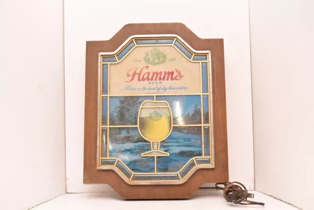 VINTAGE HAMM'S BEER Light SIGN Stained Glass Window Born In The Land