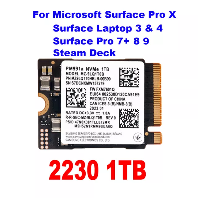 Upgrade Microsoft Surface Laptop 3 4 Pro X Pro 7+ 8 TO 1TB 2230 NVMe PM991a SSD