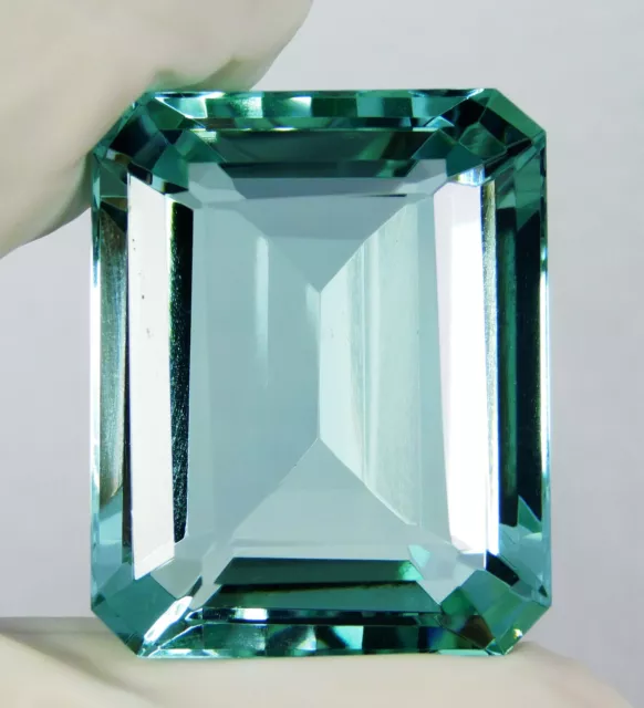 Natural 64.75 Ct Santa Maria Blue Aquamarine Emerald Cut Gemstone Certified