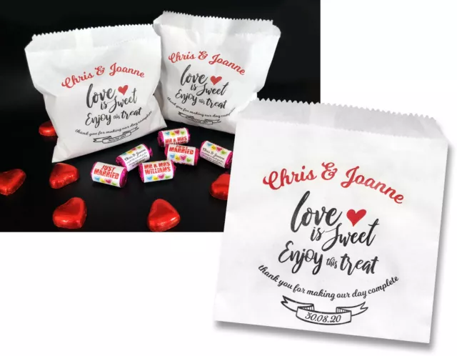 Personalised Wedding Sweet Candy Cart Confetti Favour Bags - Love is Sweet