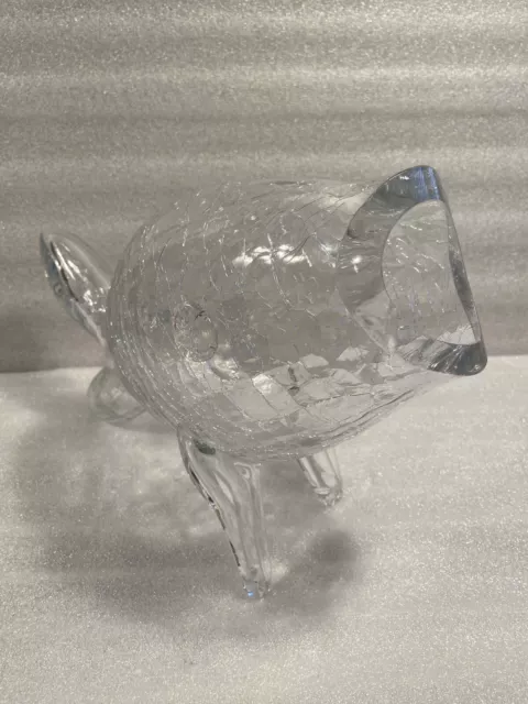 BLENKO Large MCM Crackle Art Glass Figural Fish Bowl/ Vase 12"w x 9"h. Vintage