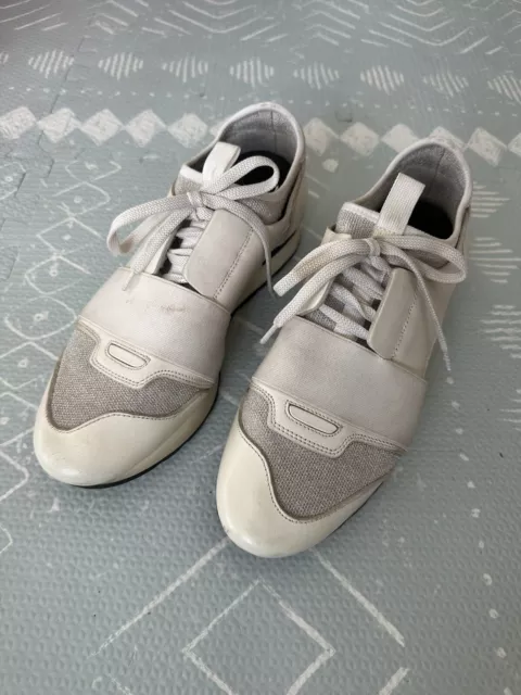 Balenciaga Cool Race Trainers Runners Sneakers Cloth Leather White sz 8