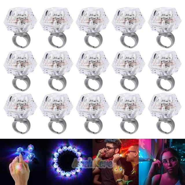 15pcs LED Light Up Diamond Flashing Rings Party Favors Glow Kids Toys Xmas Gift