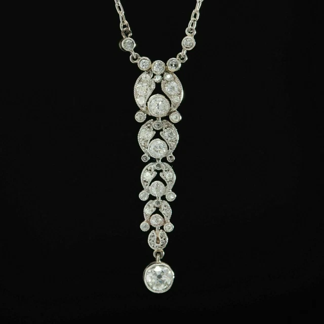 Royal Antique Style Engagement Pendant 14K White Gold 1.47 Ct Simulated Diamond