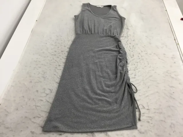 Lush Tank Dress Womens L Large Gray Scoop Neck Ruched Stretch Tie Side Split