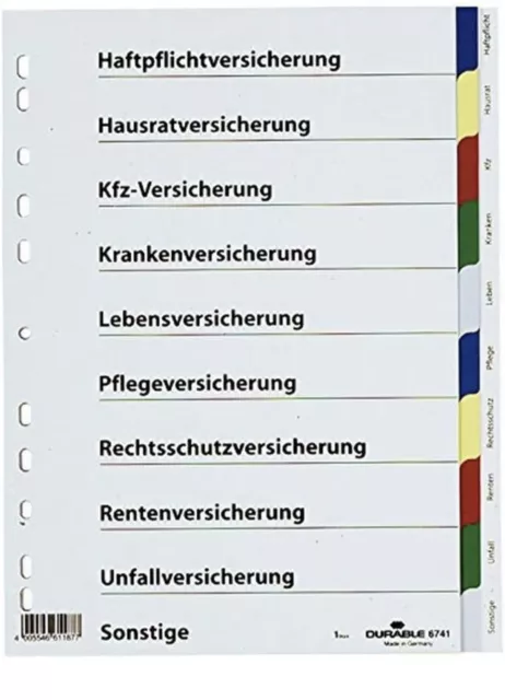 Durable 6741 27 Versicherungsregister - Hartfolie, blanko, A4, 10 Blatt