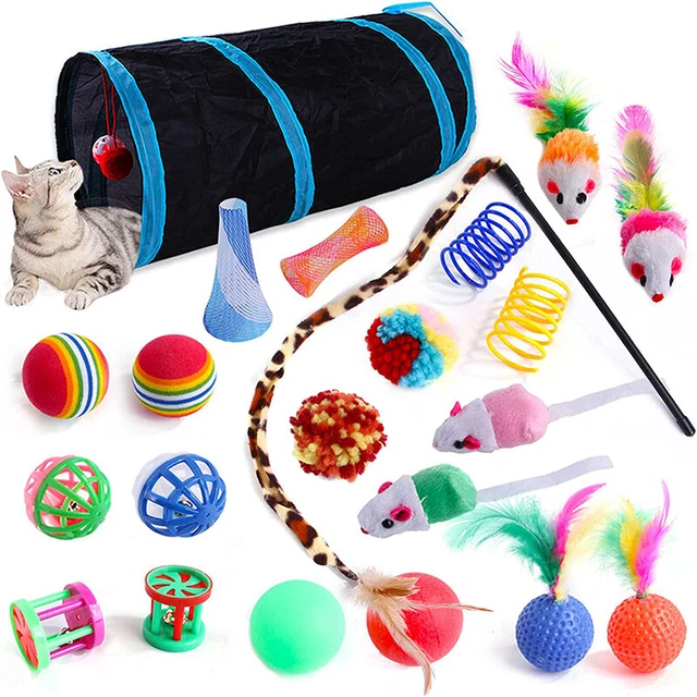 22 Pcs Cat Toys Interactive for Indoor Cats Tunnel Mouse Kitten Toys Cat Feather
