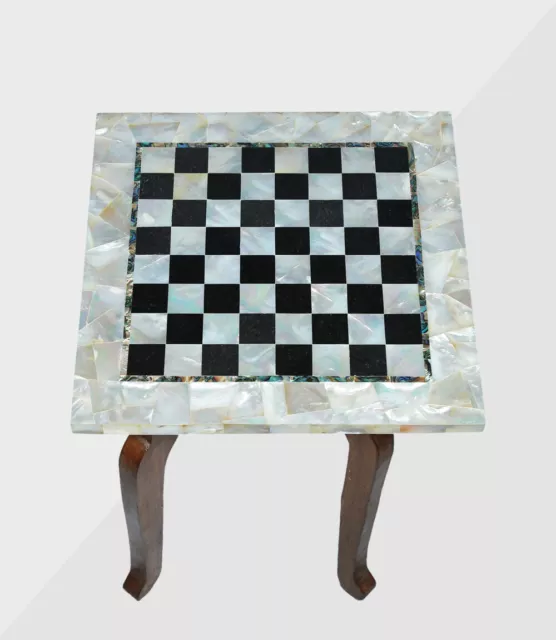 12" Marble Chess Table Top Precious Stones Handmade With wooden Stand