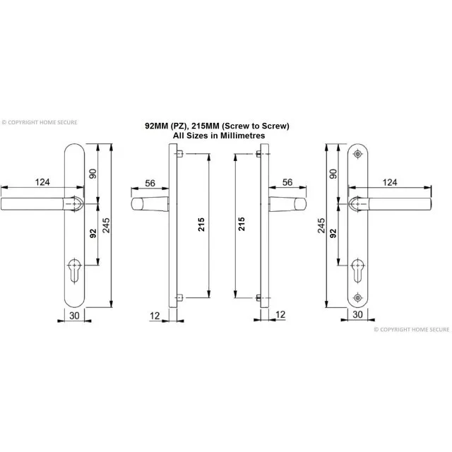 UPVC Türgriffe - 92 mm Stück, 215 mm Schrauben. Hebelhebel D25-D30 2