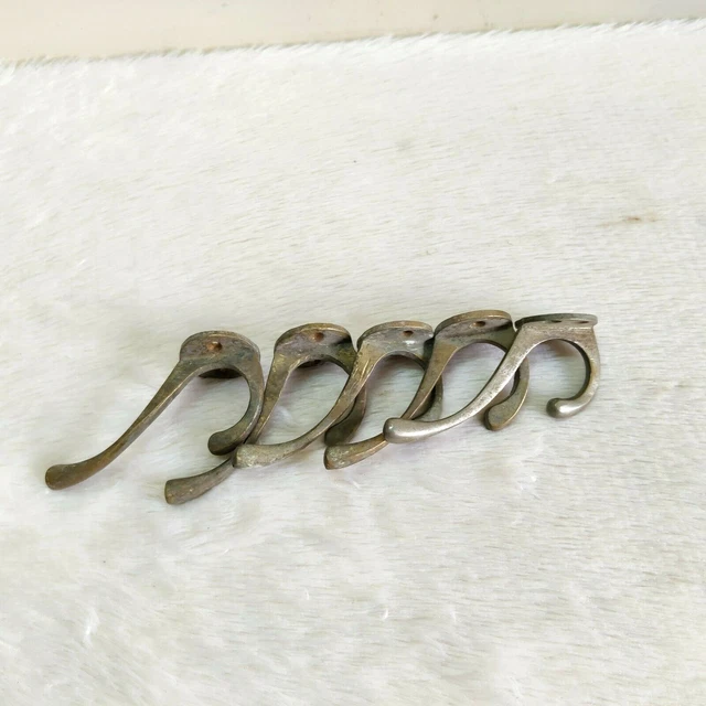 1920s Vintage Brass Wall Hooks Hanger Rich Patina Decorative Collectible 5 Pc 11