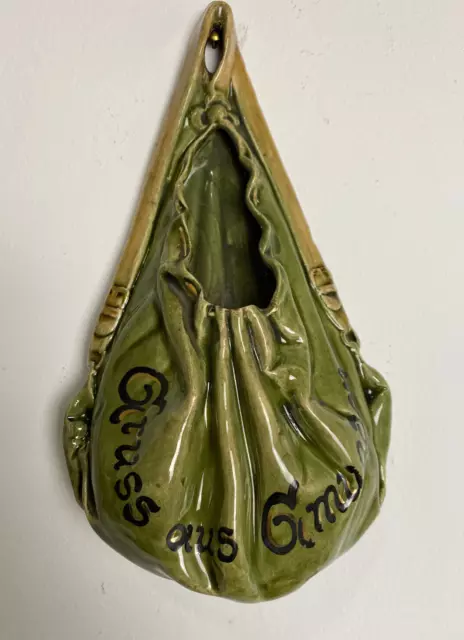 Antique Art Deco Rare Austrian Wall Vase Bag Green Gmundner Keramik