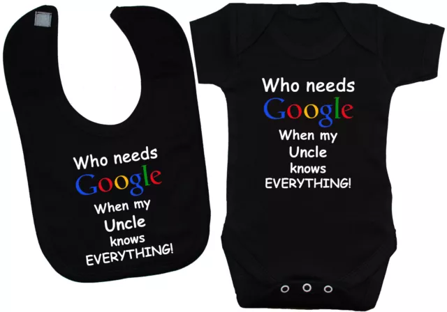 Who Needs Google... zio... T-shirt e bavaglino da alimentazione 0-24 m divertente