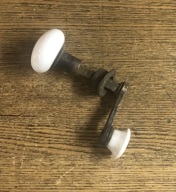 Antique French Door White Porcelain & Cast Brass Passage Knob And Handle, c1890 5