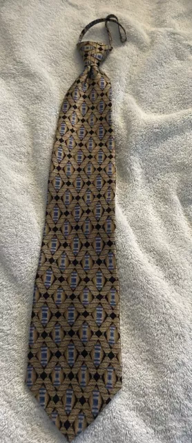 Mens Neck Tie Knotted Adjustable Zipper Gold/ Blue Silk