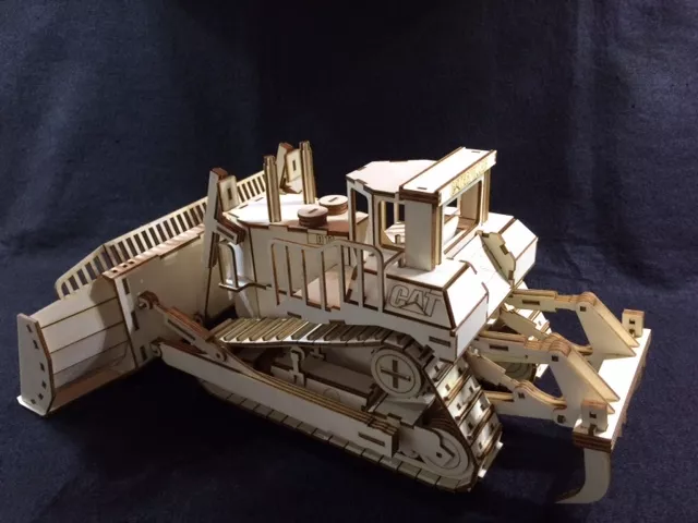 Laser Cut Wooden Cat Bulldozer 3D Model/Puzzle Kit 3