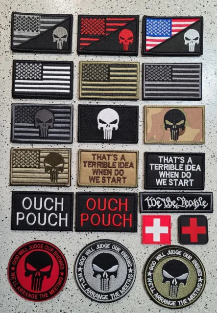 Patriotic & Punisher American Flag Morale Patches. Hook & Loop. Free Shipping.