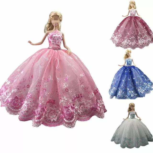 1/6 Doll Clothes Floral Lace Wedding Dress 11.5" Dolls Outfits Gown Accessories