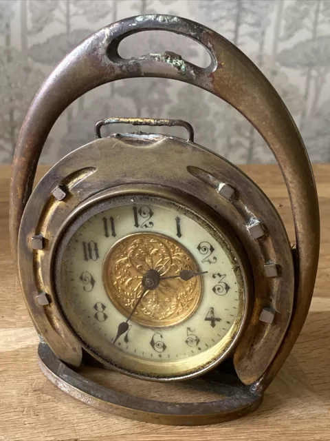 1895 Antique Bronze Horseshoe & Stirrup Equestrian Clock