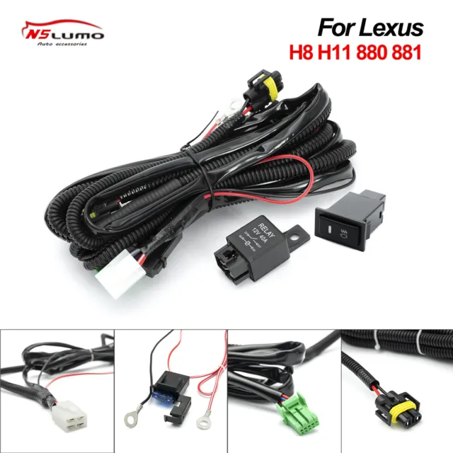 LED Fog Lights Wiring Harness ON/OFF Switch Relay Kits H8 H11 880 881 For Lexus