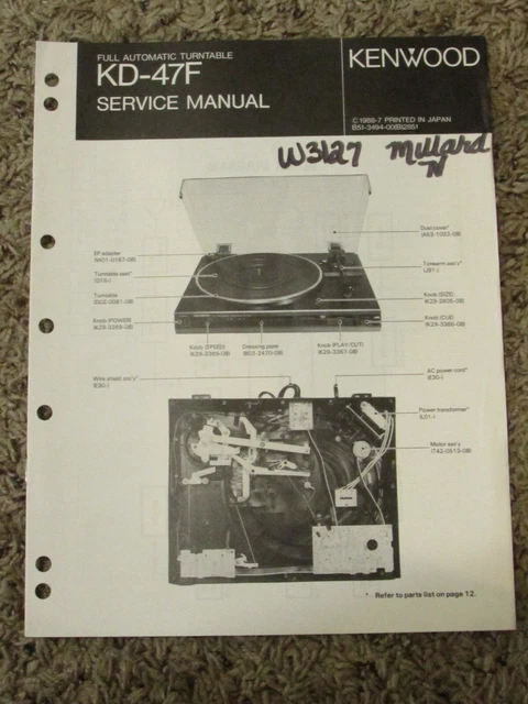 KENWOOD KD 47F TURNTABLE Original Service Repair Manual 17 98 PicClick