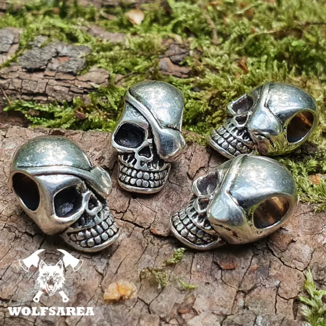 4 x Große Totenkopf Großlochperlen Basteln Beads Metallperlen Paracord Skull