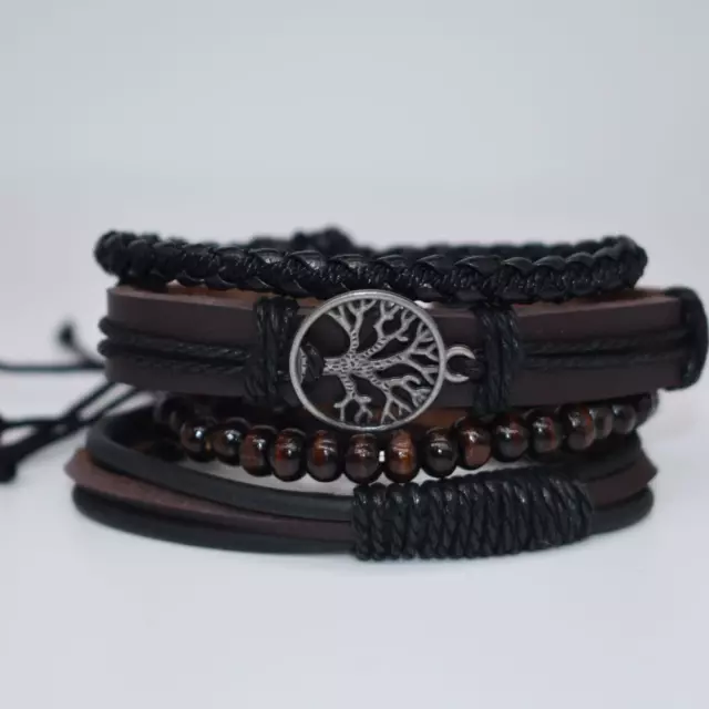 Mens Braided Fashion Bracelets PU Leather Bracelet Bangle Wrap Wristband UK 3