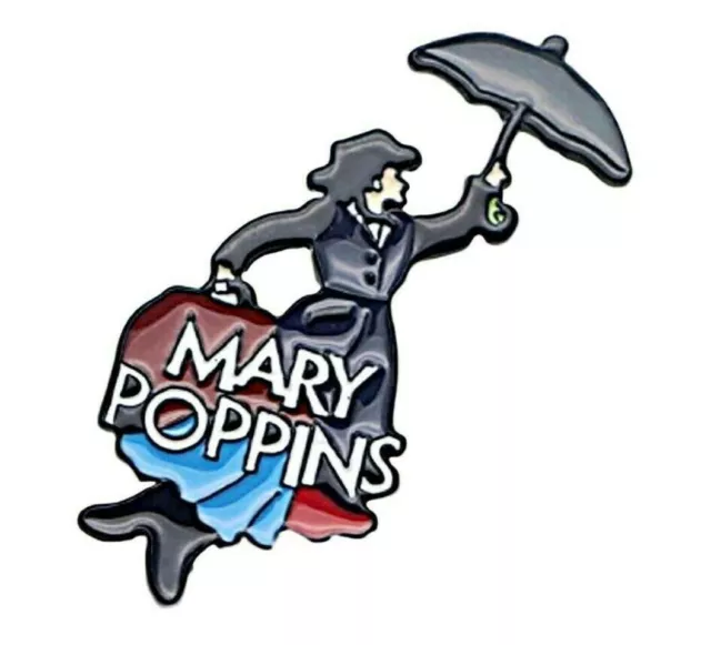 Mary Poppins Flying 1 Inch Tall Enamel Metal Pin