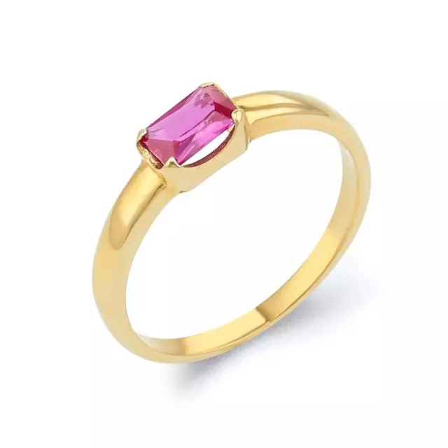 10k or Jaune Émeraude Coupe Rose Tourmaline Minimaliste Délicat Femme Bague