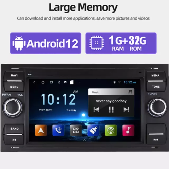 Android12 For Ford Focus Kuga C-MAX Mondeo 2Din Car Stereo Radio GPS SAT NAV DAB