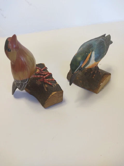 Hand Carved & Painted Wooden Bird Figurines (lot of 2)