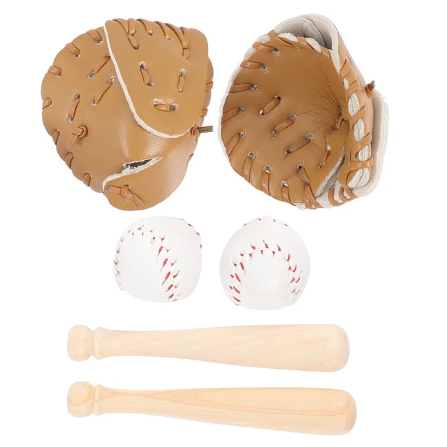 2 Juegos de Miniaturas Deportes Miniatura Juegos Accesorio Guante Bola Kit Llavero H