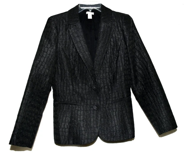 Chicos Size 0 Black Croc Print V-Neck Womens Blazer Jacket Size Small NWOT