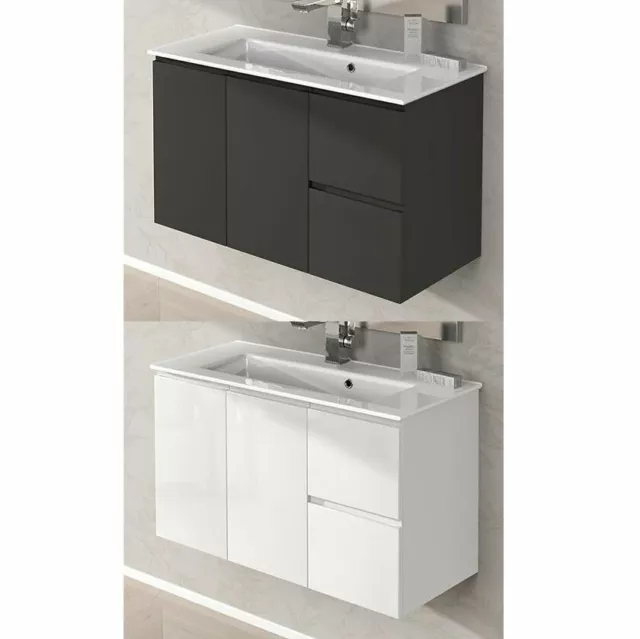 Mobile arredo da bagno 80 100 lavabo ceramica bianco lucido grigio talpa A55