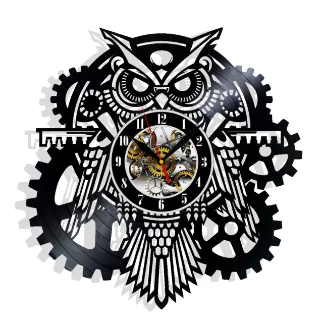 Steampunk Owl Mechanism Gears Wall Clock Records Home Decor Art Gift Birthday