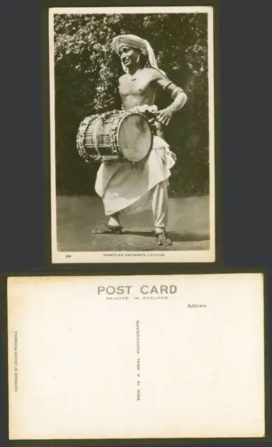 Ceylon altes echtes Foto Postkarte Kandyan Schlagzeuger, Kandy, Schlagzeug Musiker ethnisches Leben