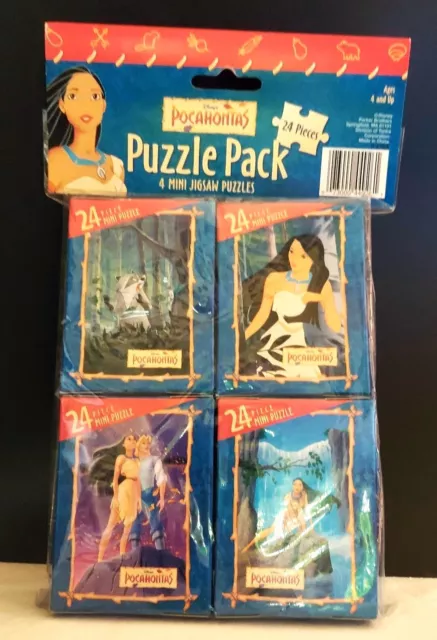 Vintage Disney Pocahontas Puzzle Pack 24 Pieces Mini Puzzles NOS