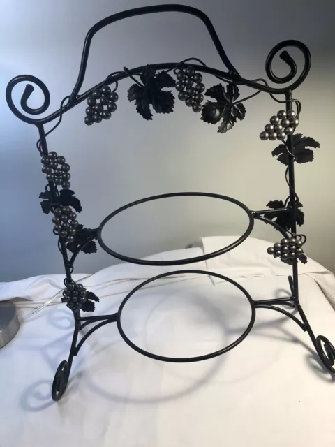 Wrought Iron Plate Rack Two Tier with Metal Bunches of Grapes and Grape Leaves 2
