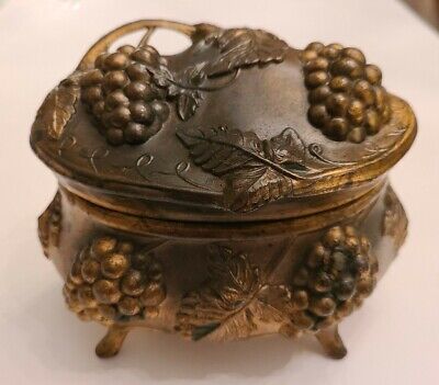 Antique Victorian Jewel Casket  Jewelry Box Heavy Spelter Metal Turn of Century