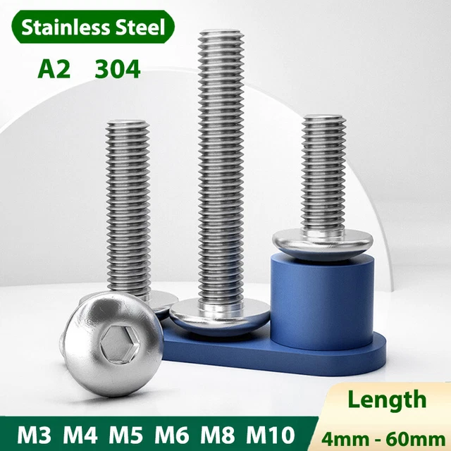 Large Pan Fasteners BIG PAN HEAD Screws A2 Stainless Steel Hex Socket Key Allen Screw Bolt ...